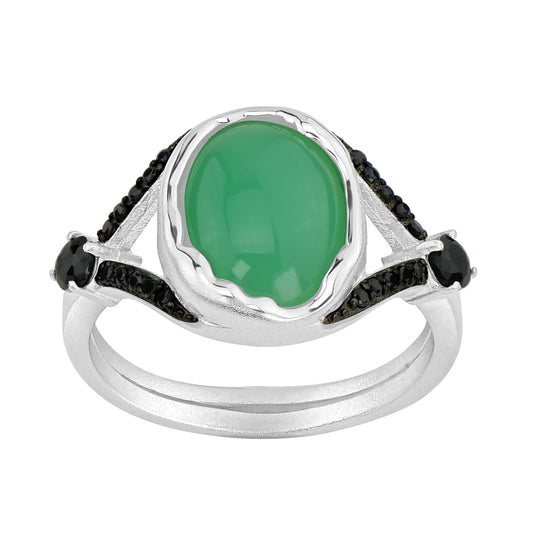 GG Collection Sterling Silver Chrysoprase and Black Spinel Oval Split Shank Ring, Sizes 6 to 8