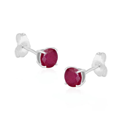 14K White Gold Round Ruby Stud Earrings