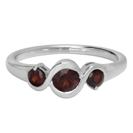 Cora Sterling Silver Garnet Gemstone 3-Stone Round Bezel Ring, Sizes 6 to 8