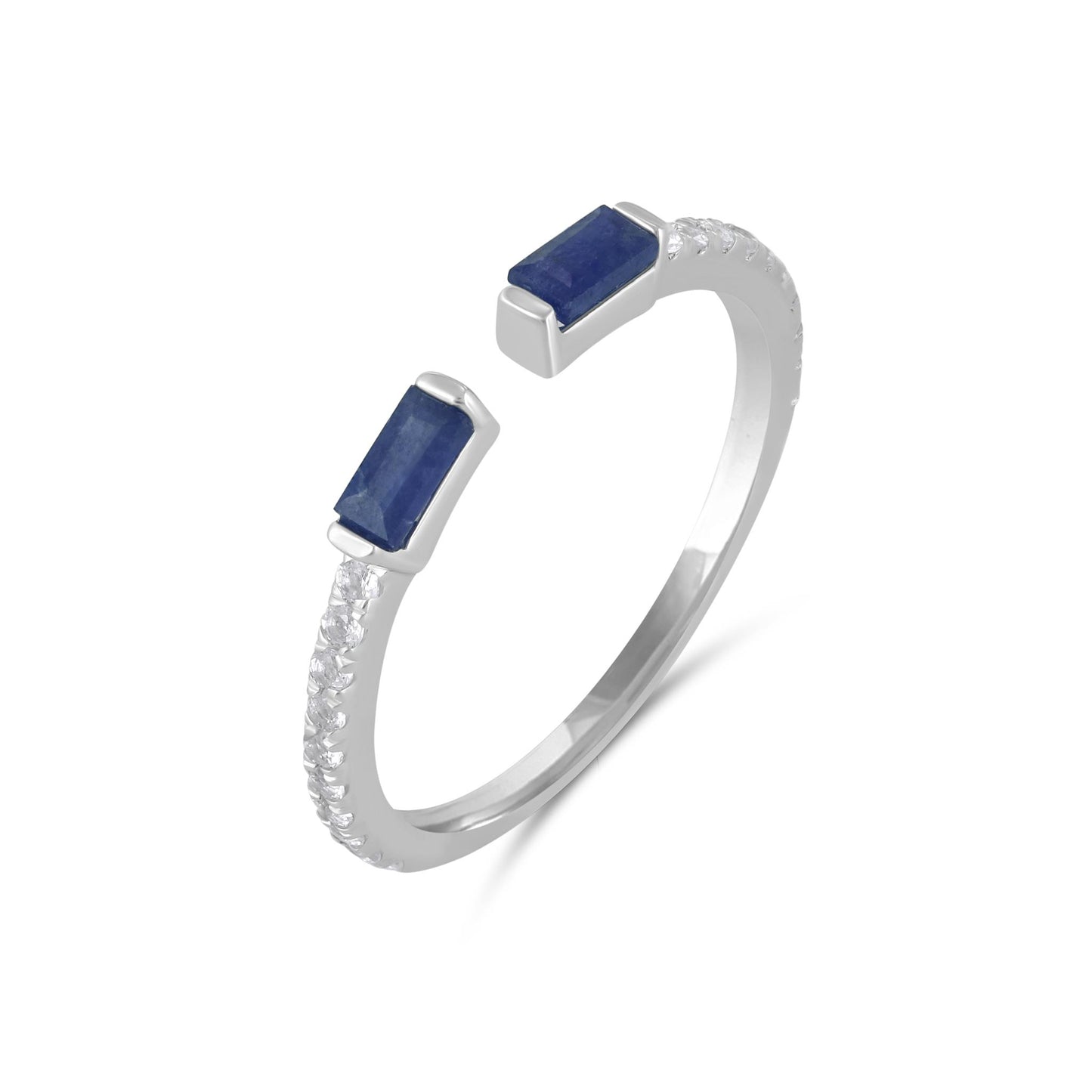 14K White Gold Sapphire and White Topaz Cuff Ring