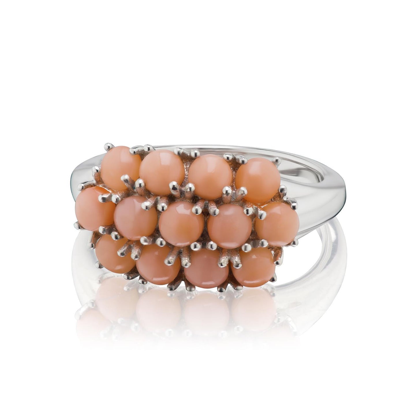 Sterling Silver Angel Skin Coral Three-Row Band Ring, Sizes 5 to 10