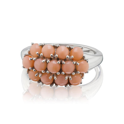 Sterling Silver Angel Skin Coral Three-Row Band Ring, Sizes 5 to 10