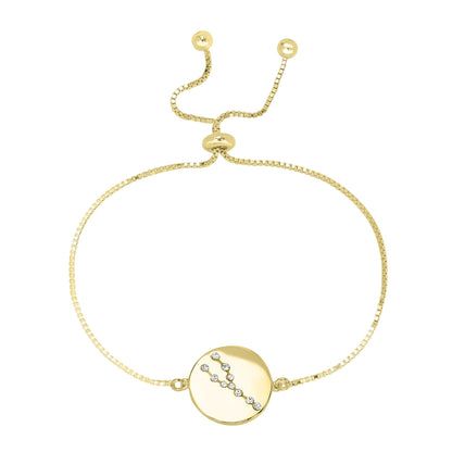 14K Gold Over Sterling Silver Taurus Zodiac Crystal Bracelet with Adjustable Chain, 5 to 9 Inches