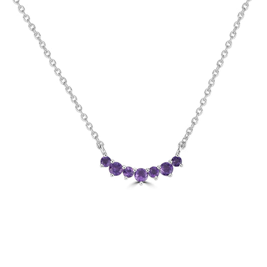 Gemistry Grace Round Amethyst Curved Bar Necklace with 18 Inch Cable Chain