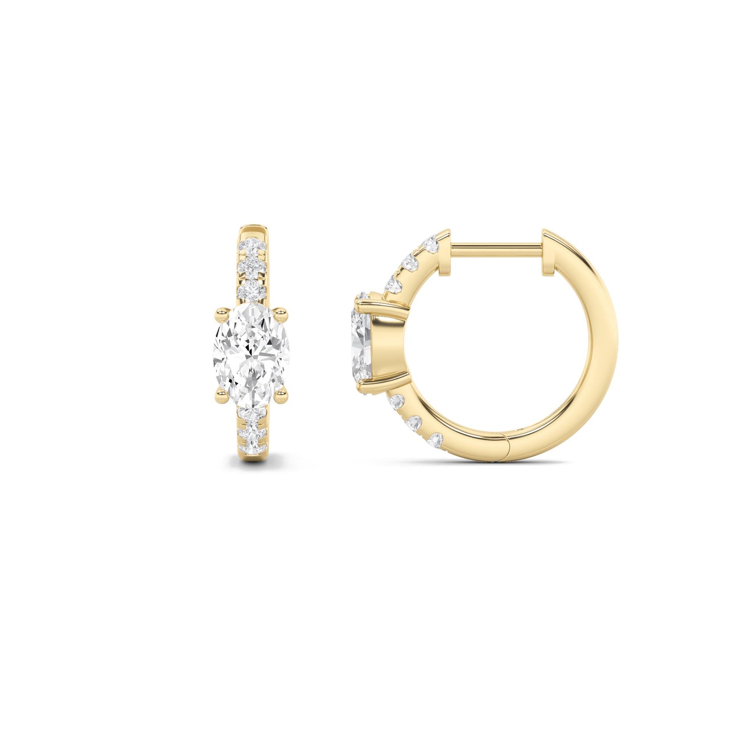 14K Gold 1.5 CTTW Lab Grown Diamond Oval Cut Hoop Earrings