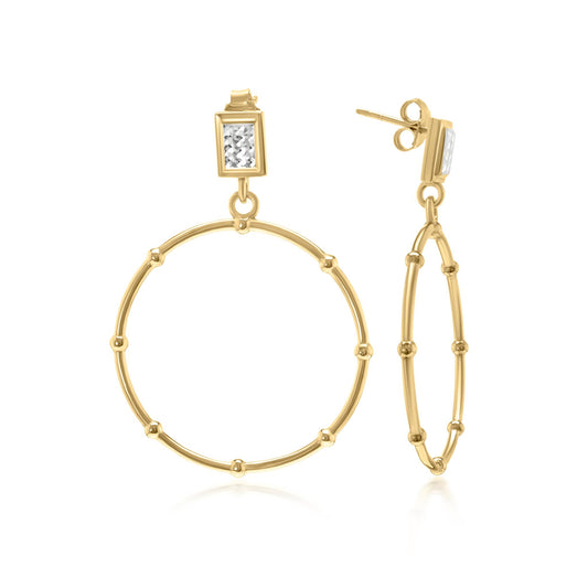 Judy Crowell Jewelry Gold Over Sterling Silver and Rhodium Diamond Cut Circle Beaded Drop Earrings