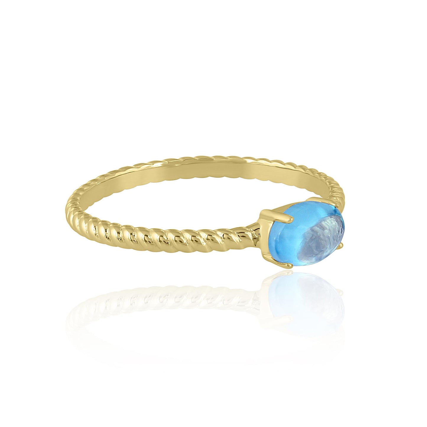 Fiona 14k Gold Oval Solitaire Swiss Blue Topaz Gemstone Stackable Ring