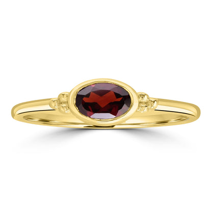 East-West 14k Gold over Sterling Silver Garnet Gemstone Stackable Solitaire Bezel Ring