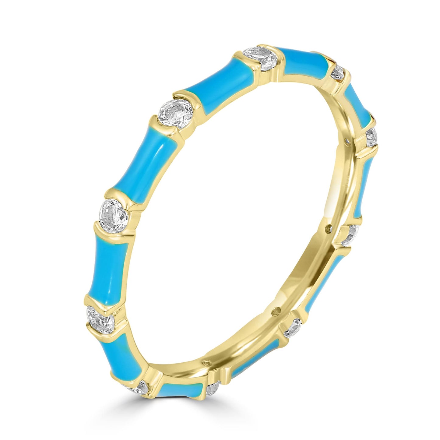 Bob Mackie Jewelry Gold over Brass Turquoise Enamel White Cubic Zirconia Band Ring, Size 7