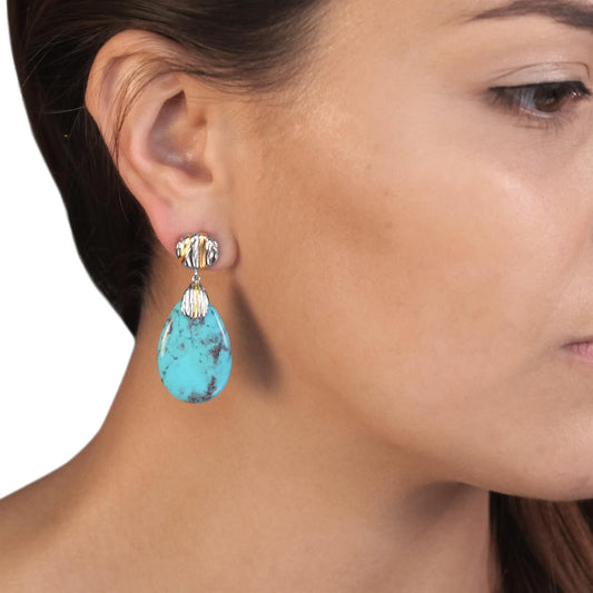 Gemistry Women Sterling Silver Elongated Turquoise Gemstone Pear Drop Earrings | Birthstone Jewelry Gift for Her Birthday | Wedding | Anniversary