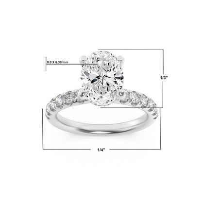 14K White Gold Lab Grown Diamond 2.0 CTTW Oval Cut Center Stone Ring
