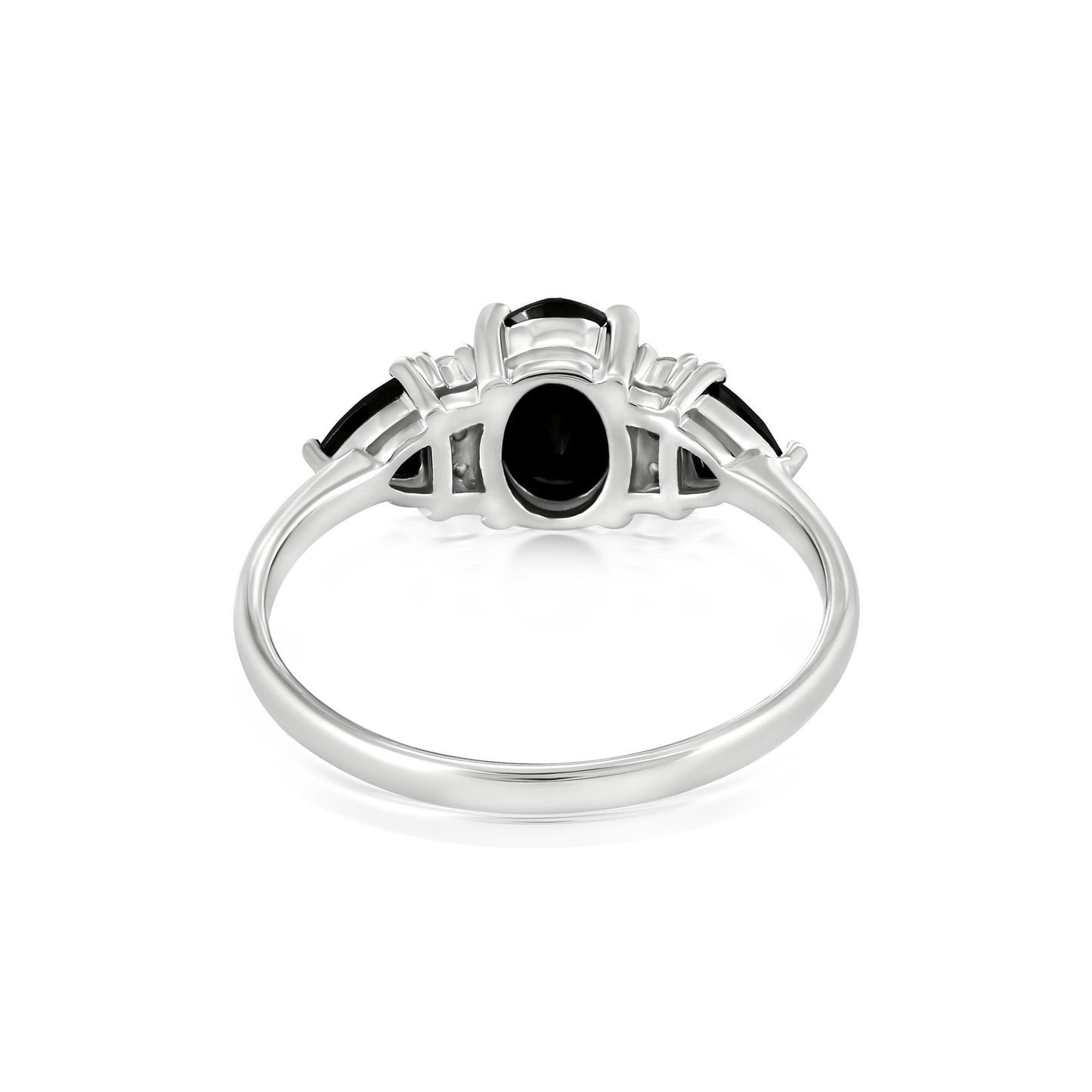 Sterling Silver Black Onyx and Cubic Zirconia 3-Stone Ring, Sizes 7 to 9