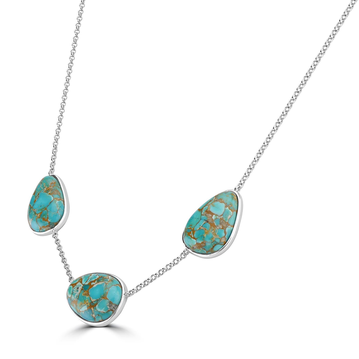 Gemistry GG Collection Sonoran Turquoise Cabochon Gemstone Station Necklace for Women in 925 Sterling Silver, 20 inch