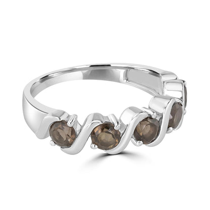 GG Collection Sterling Silver Smoky Quartz 5-Stone Swirl Ring, Sizes 5.5 to 9