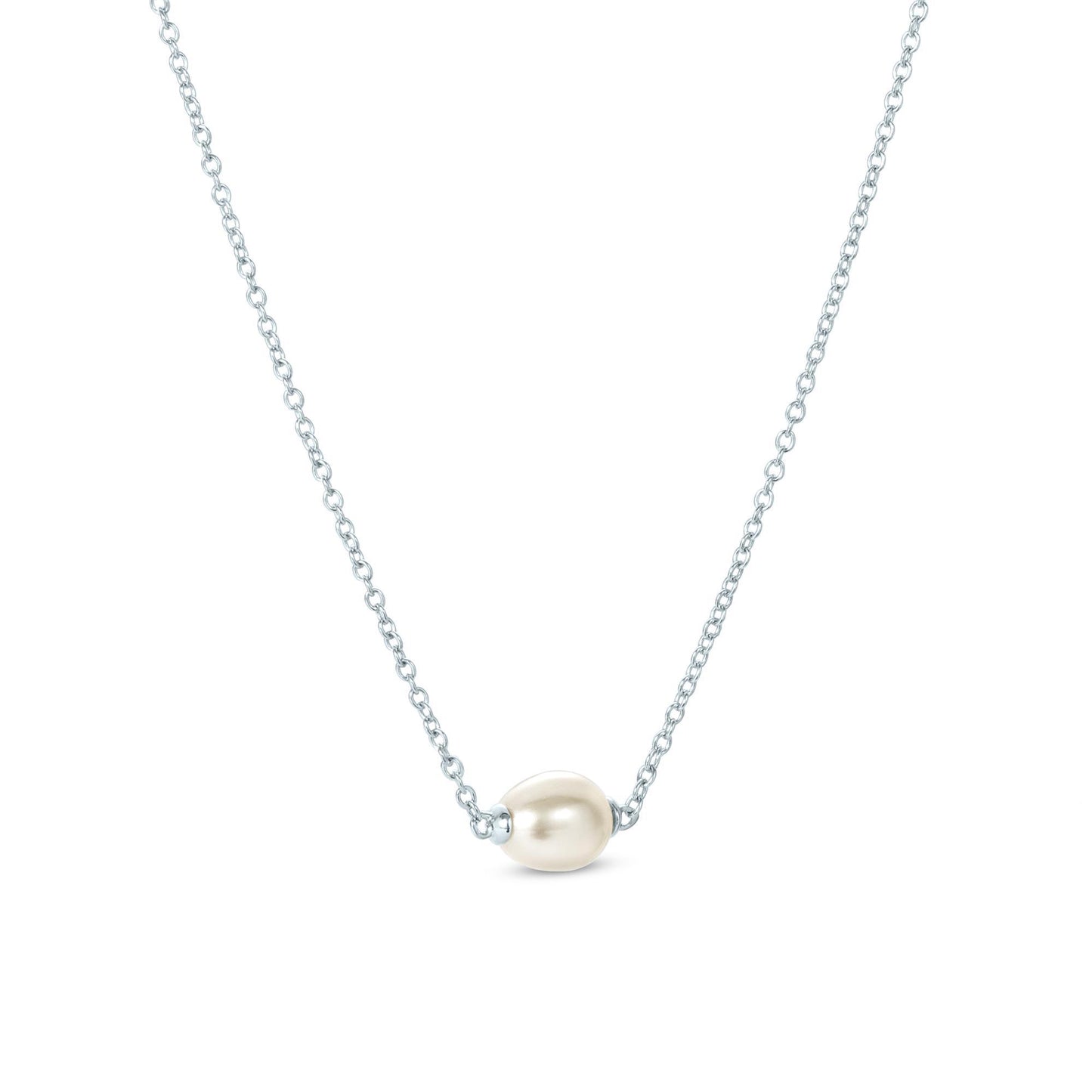 Gemistry White Cultured Freshwater Pearl June Birthstone Solitaire Pendant Necklace in 925 Sterling Silver for Women