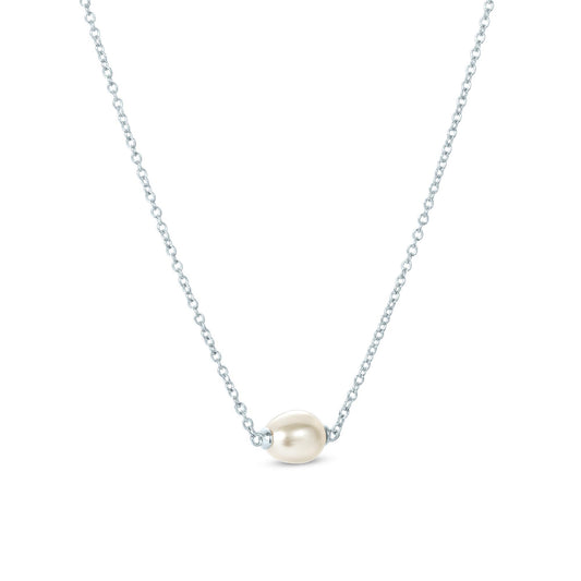 Sterling Silver White Cultured Freshwater Pearl Solitaire Pendant Necklace