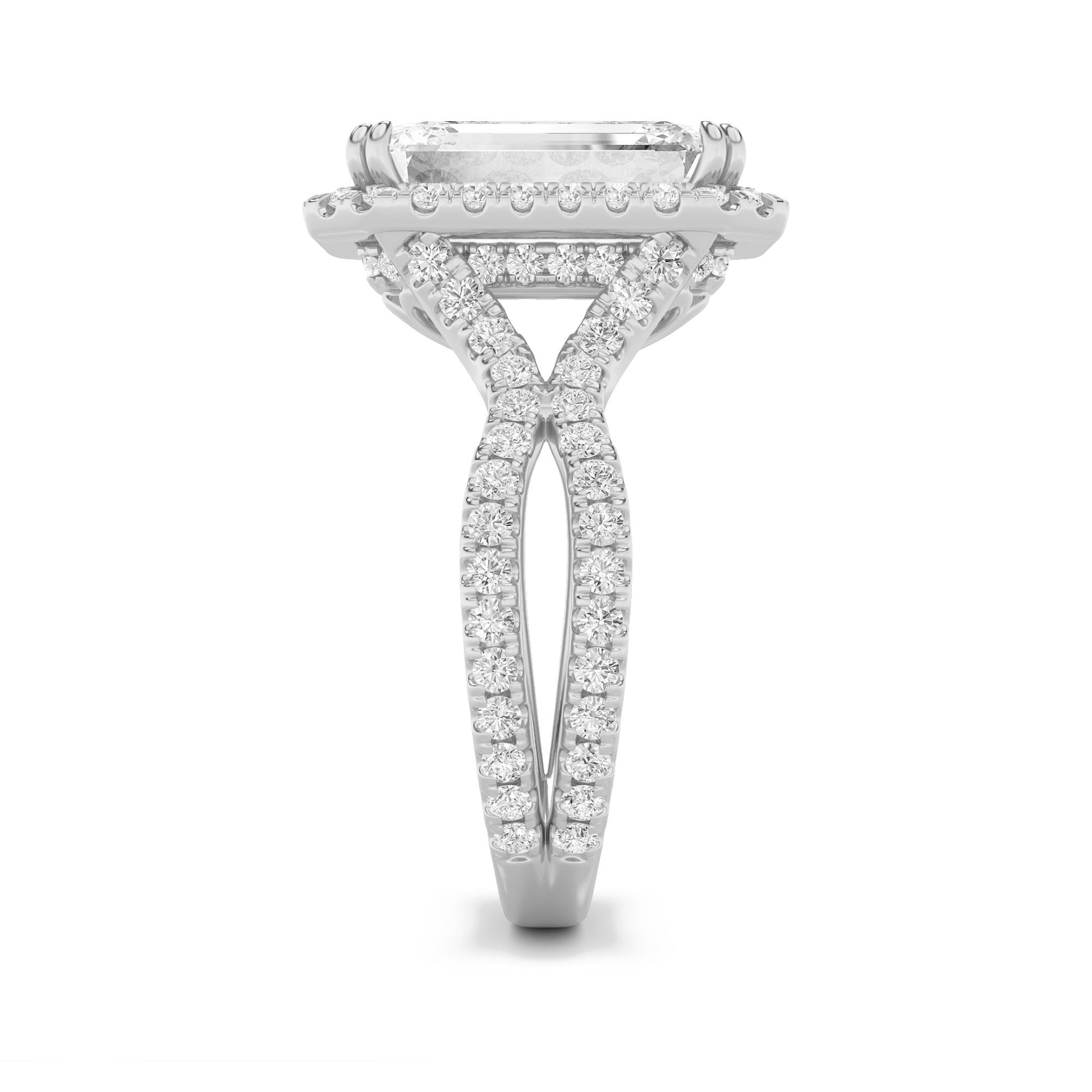 14K White Gold Lab Grown Diamond 8.0 CTTW Emerald Cut Halo Ring