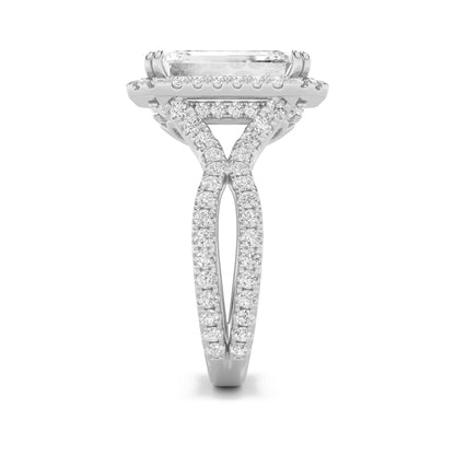 14K White Gold Lab Grown Diamond 8.0 CTTW Emerald Cut Halo Ring