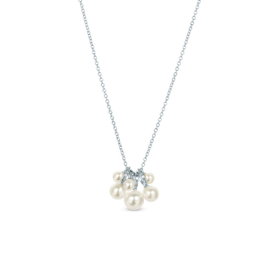 Sterling Silver White Cultured Freshwater Multi-Pearl Pendant Necklace, 18 to 20 Inches
