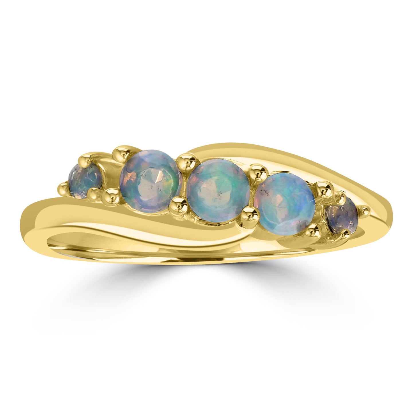 Angela 14K Gold Over Sterling Silver Ethiopian Opal 5-Stone Wave Ring, Sizes 6 to 8