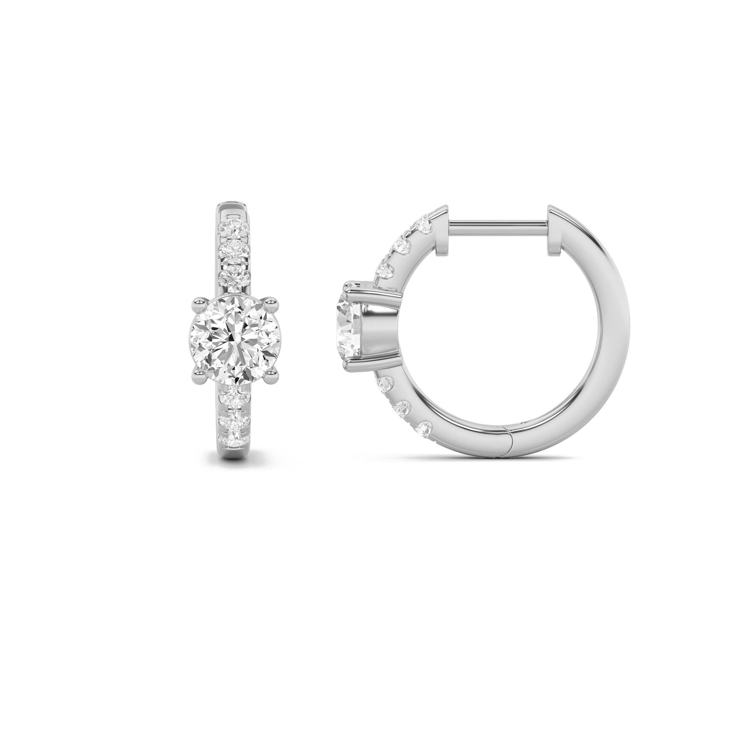 14K White Gold 1.5 CTTW Lab Grown Diamond Round Cut Hoop Earrings