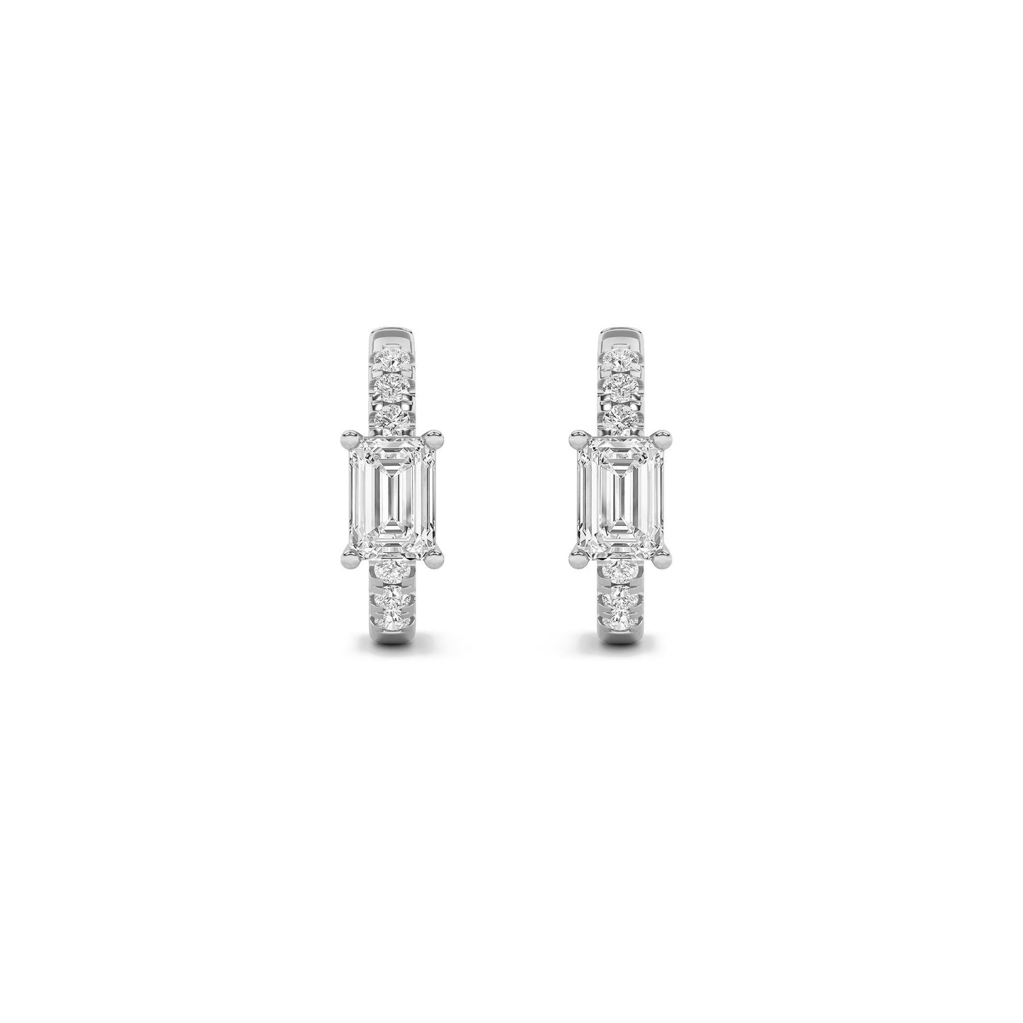 14K White Gold 1.5 CTTW Lab Grown Diamond Emerald Cut Hoop Earrings