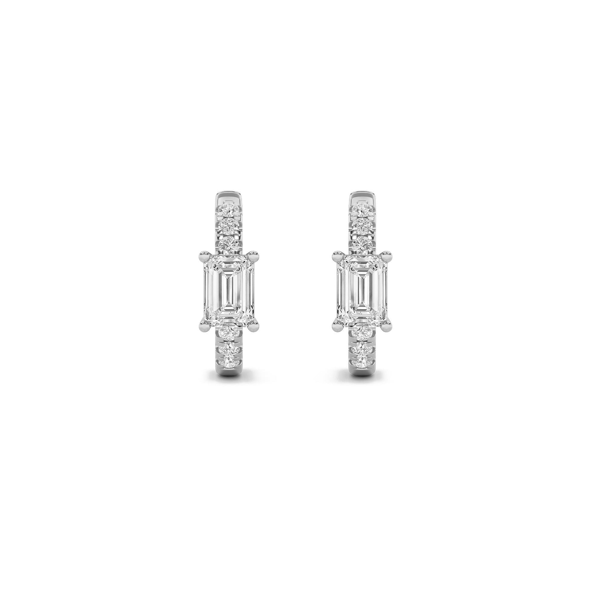 14K White Gold 1.5 CTTW Lab Grown Diamond Emerald Cut Hoop Earrings