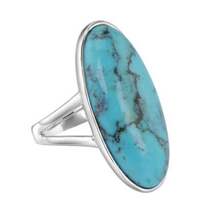 GG Collection Sterling Silver Kingman Turquoise Oval Ring, Sizes 5 to 8