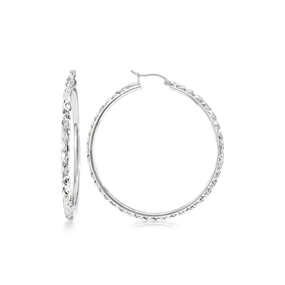 Judy Crowell Jewelry Sterling Silver Classic Diamond Cut Hoop Earrings