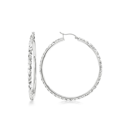 Judy Crowell Jewelry Sterling Silver Classic Diamond Cut Hoop Earrings