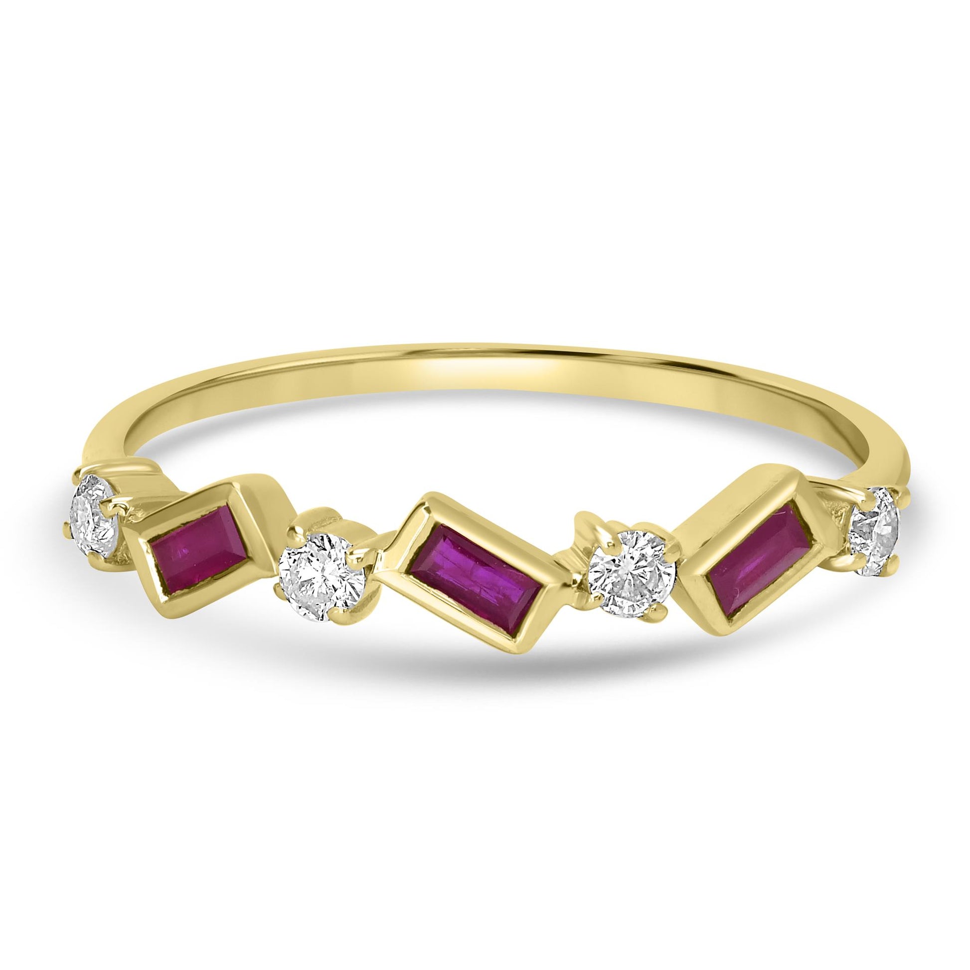 Brooke 14k Gold Ruby Gemstone Stackable 7-Stone Baguette & Round Ring