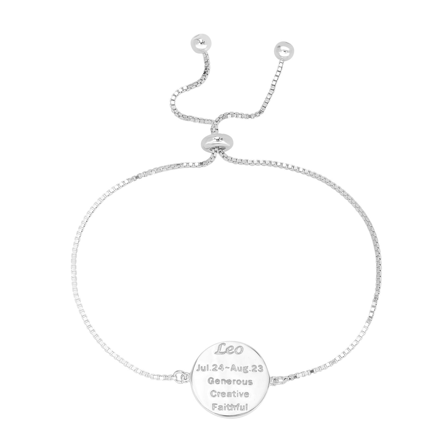 Sterling Silver Leo Zodiac Crystal Bracelet with Adjustable Chain, 5 to 9 Inches