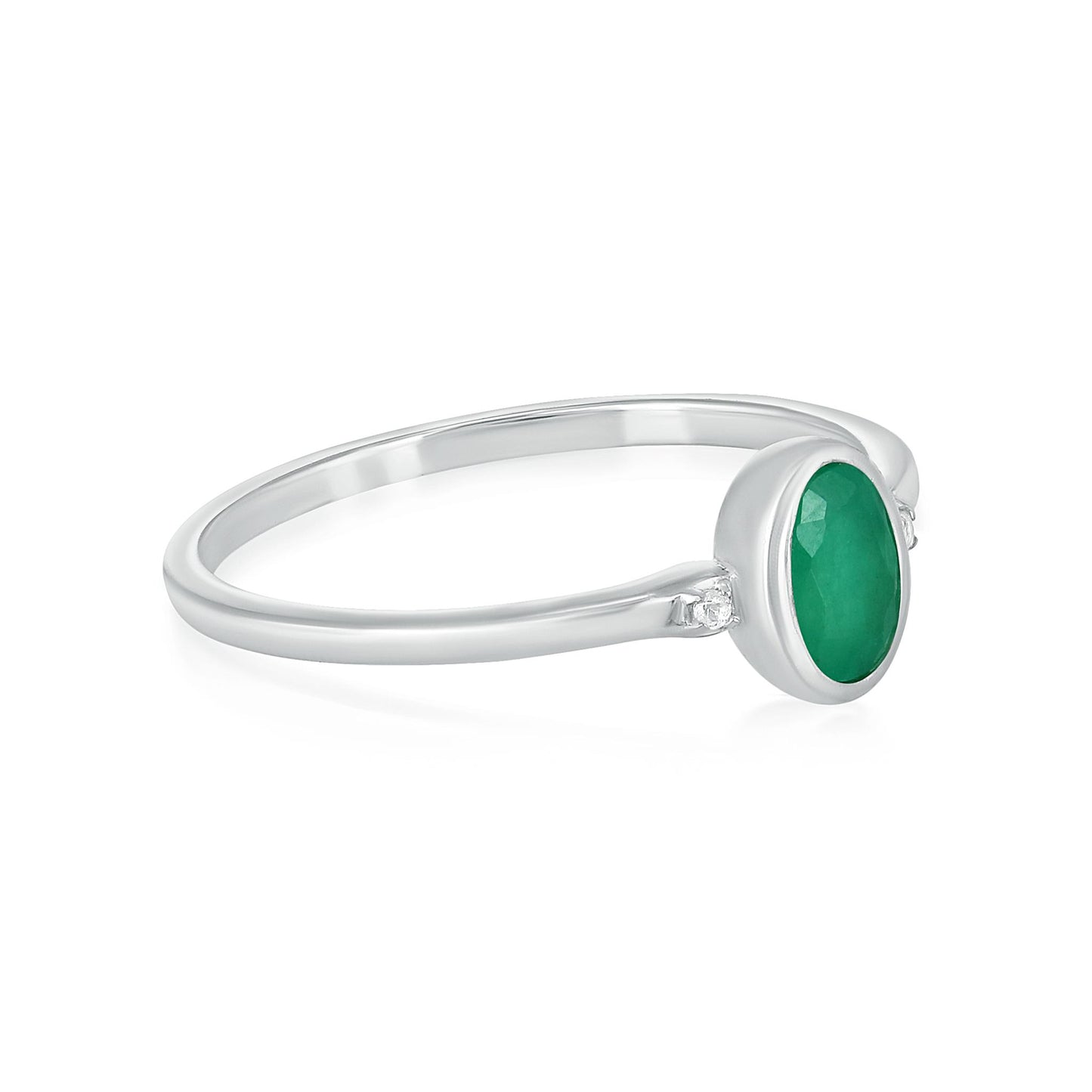 Kate Sterling Silver Emerald and White Topaz Stackable Oval Ring, Sizes 6 to 8