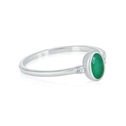 Kate Sterling Silver Emerald and White Topaz Stackable Oval Ring, Sizes 6 to 8