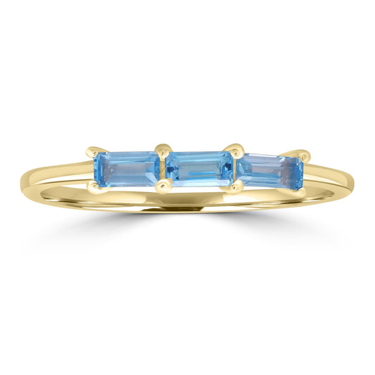 Heidi 14k Gold over Sterling Silver Swiss Blue Topaz Gemstone Stackable 3-Stone Baguette Ring