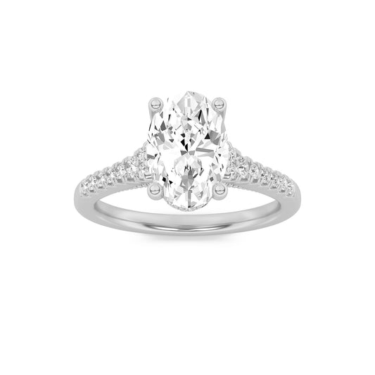 14K White Gold Lab Grown Diamond 1.50 CTTW Oval Cut Center Stone Ring