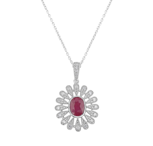 Gemistry Ruby & Diamond Pendant Necklace in Sterling Silver (1.22 Ct Ruby, 1/10 Ct Diamond) 18" Chain