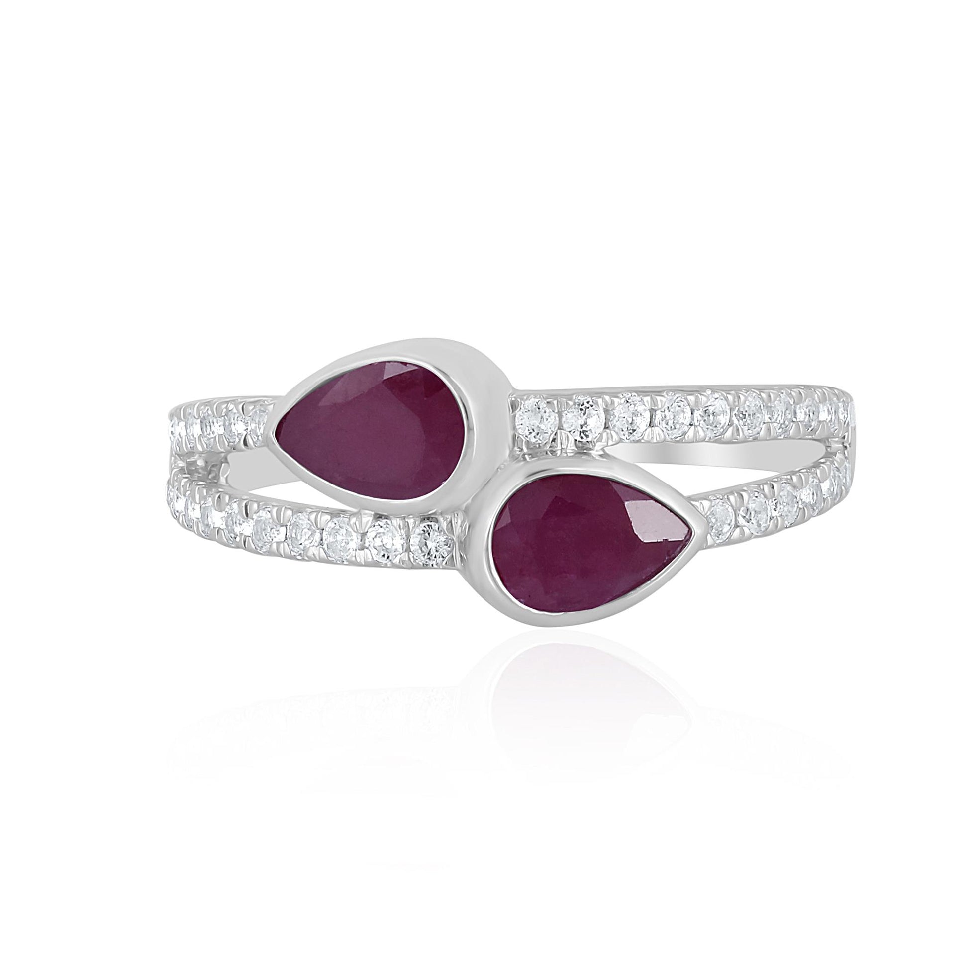 14K White Gold Ruby and White Topaz Bypass Ring