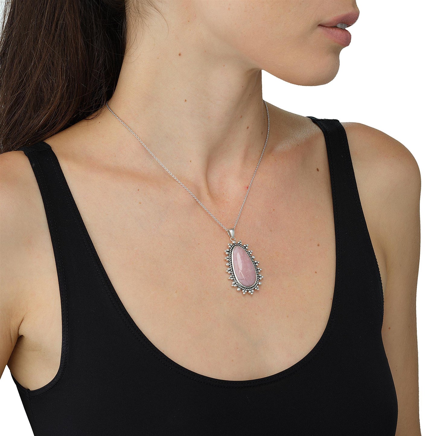 Gemistry "GG Collection Fancy Cabochon Pink Opal Pendant Necklace in Sterling Silver