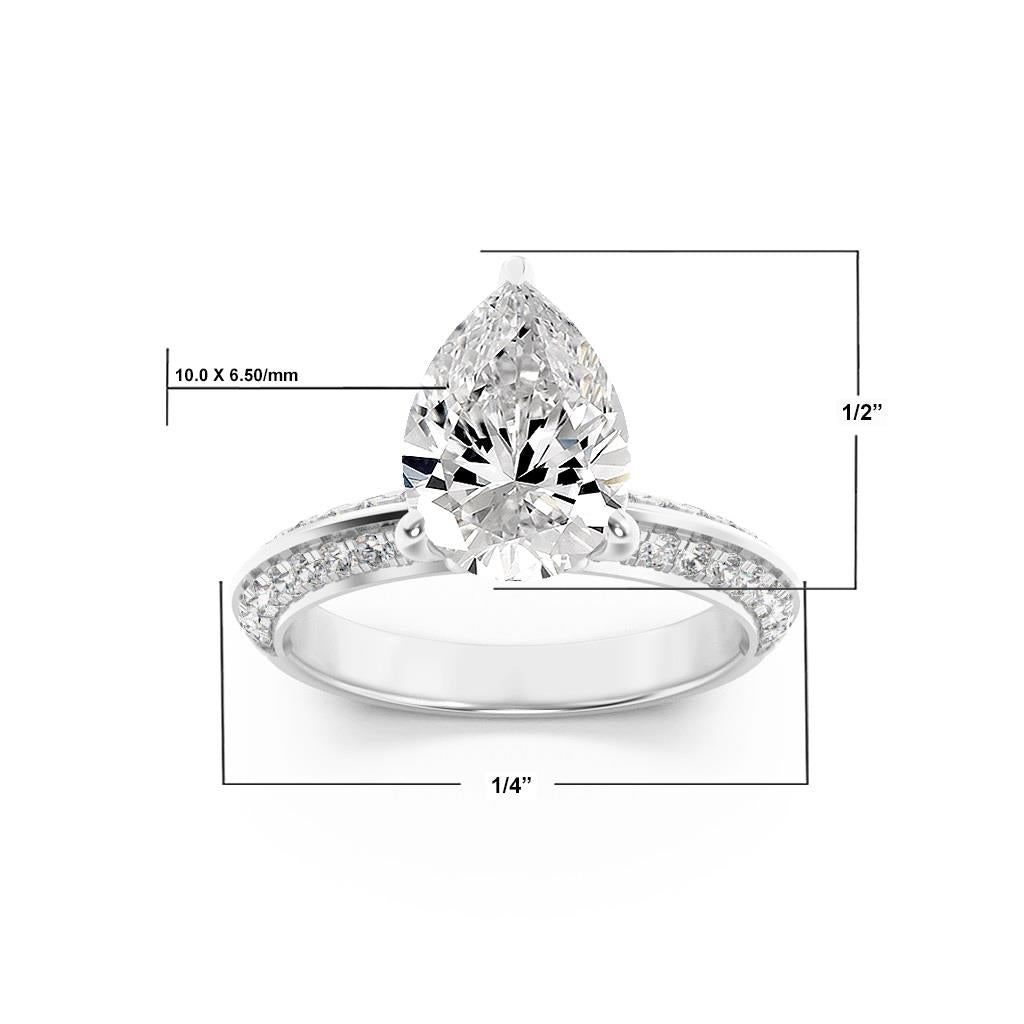 14K White Gold Lab Grown Diamond 2.0 CTTW Pear Cut Center Stone Ring
