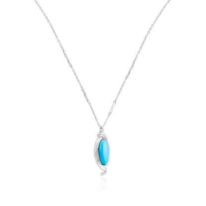 Gemistry Women & Girls Sterling Silver Elongated Oval Cabochon Kingman Turquoise Swirl Design Pendant Necklace | Birthstone Jewelry Gift for Her Birthday | Wedding | Anniversary