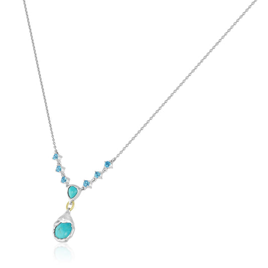 Sterling Silver Pear and Round Turquoise Gemstone Drop Statement Necklace