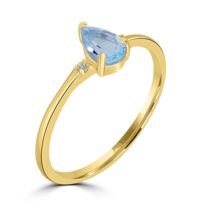 Dew 14k Gold over Sterling Silver Swiss Blue Topaz Gemstone Stackable Pear Ring