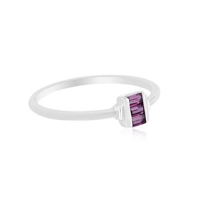 Ava Sterling Silver Rhodolite Stackable 3-Stone Baguette Ring, Sizes 6 to 8