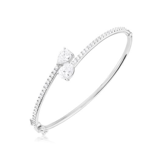Judy Crowell Jewelry Sterling Silver Pear Cut Cubic Zirconia Bypass Bangle Bracelet