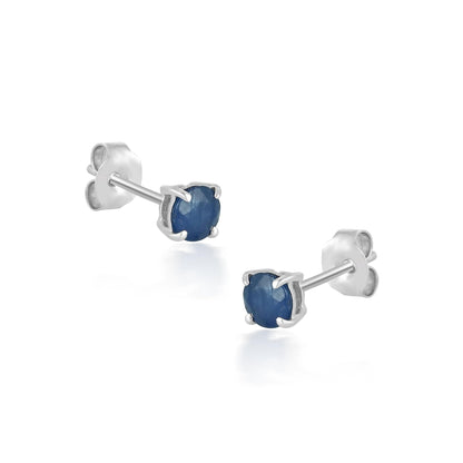 14K White Gold Round Sapphire Stud Earrings