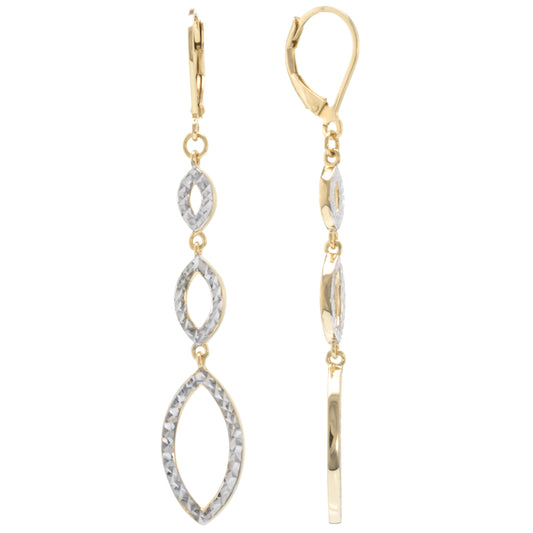 Judy Crowell Jewelry 14K Gold Over Sterling Silver Diamond Cut Triple Drop Leverback Earrings