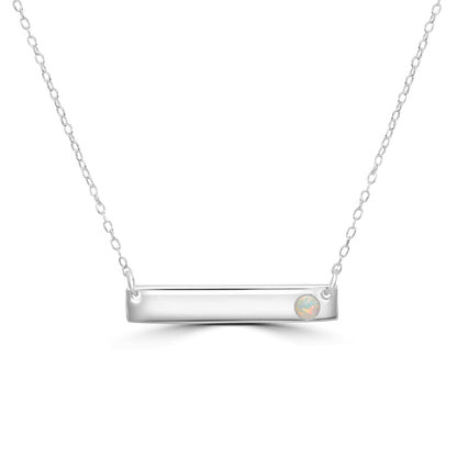 GEMISTRY 925 Sterling Silver Bar Necklace with Genuine Opal Stone For Women & Girls With 16 + 4 Inch Extender Cable Chain Birthstone Jewelry Gift For Her Birthday|Wedding|Anniversary