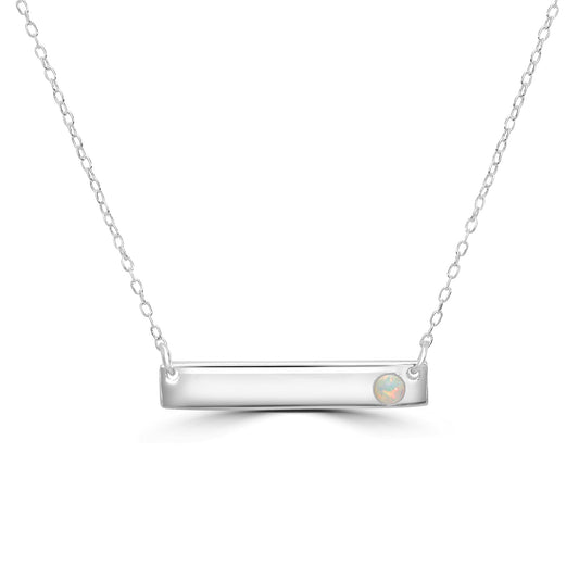 GEMISTRY 925 Sterling Silver Bar Necklace with Genuine Opal Stone For Women & Girls With 16 + 4 Inch Extender Cable Chain Birthstone Jewelry Gift For Her Birthday|Wedding|Anniversary