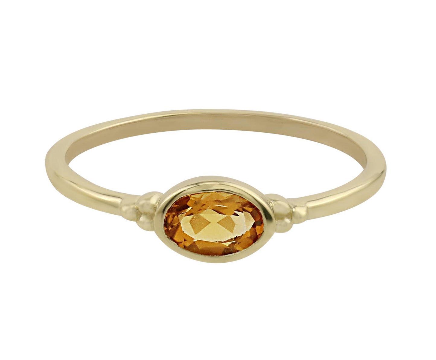 East-West 14k Gold over Sterling Silver Citrine Gemstone Stackable Solitaire Bezel Ring